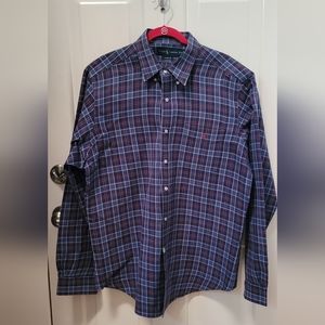 Ralph Lauren Men XL Classic Fit Plaid Blue and Maroon Long Sleeves Button Down